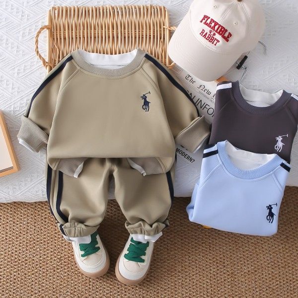 A Two-Piece Set Of Children's Sports Sweatpants And Embroidered Sweatshirts For Boys
