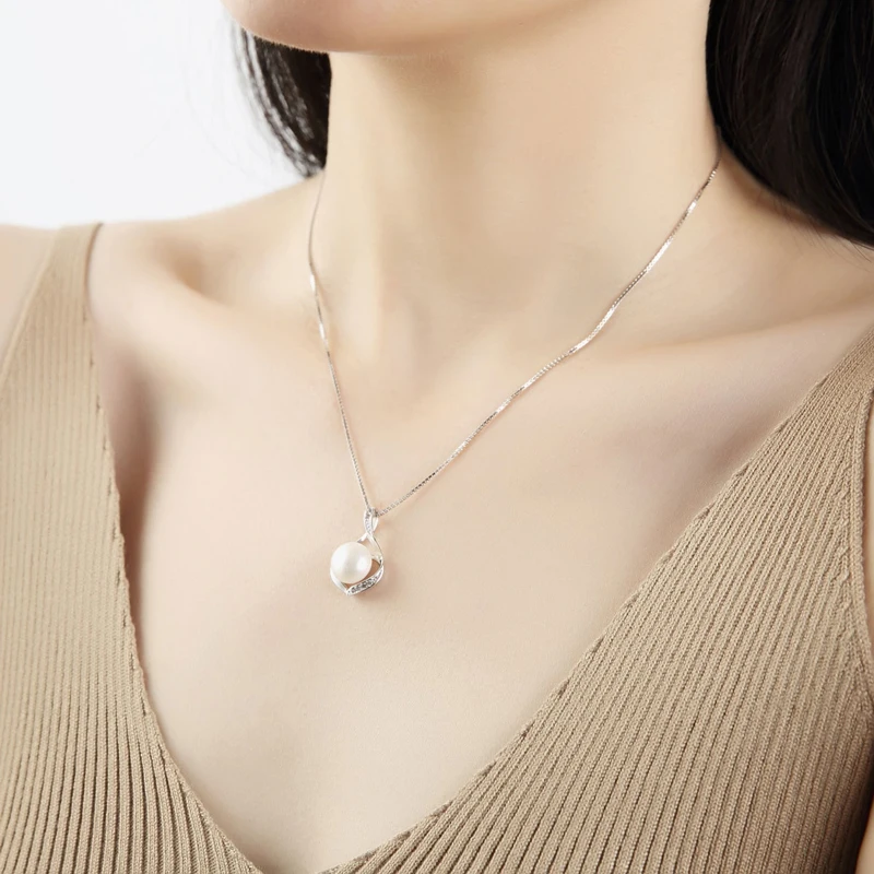 Real Natural Freshwater Black Pearl Pendant Jewelry Women,Cute 925 Silver Pearl Necklace Girl Wife Birthday Gift White Pink