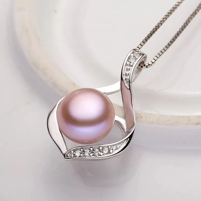 Real Natural Freshwater Black Pearl Pendant Jewelry Women,Cute 925 Silver Pearl Necklace Girl Wife Birthday Gift White Pink
