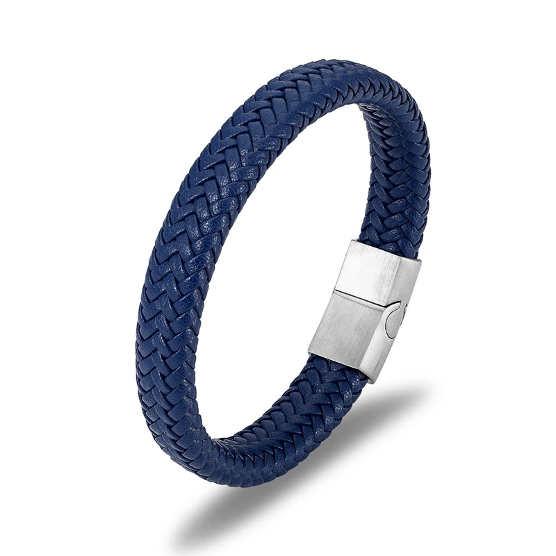 Punk Vintage Men Genuine Braided Leather Bracelet Titanium Steel Magnetic Clasp Bracelets Minimalist Wristband Jewelry