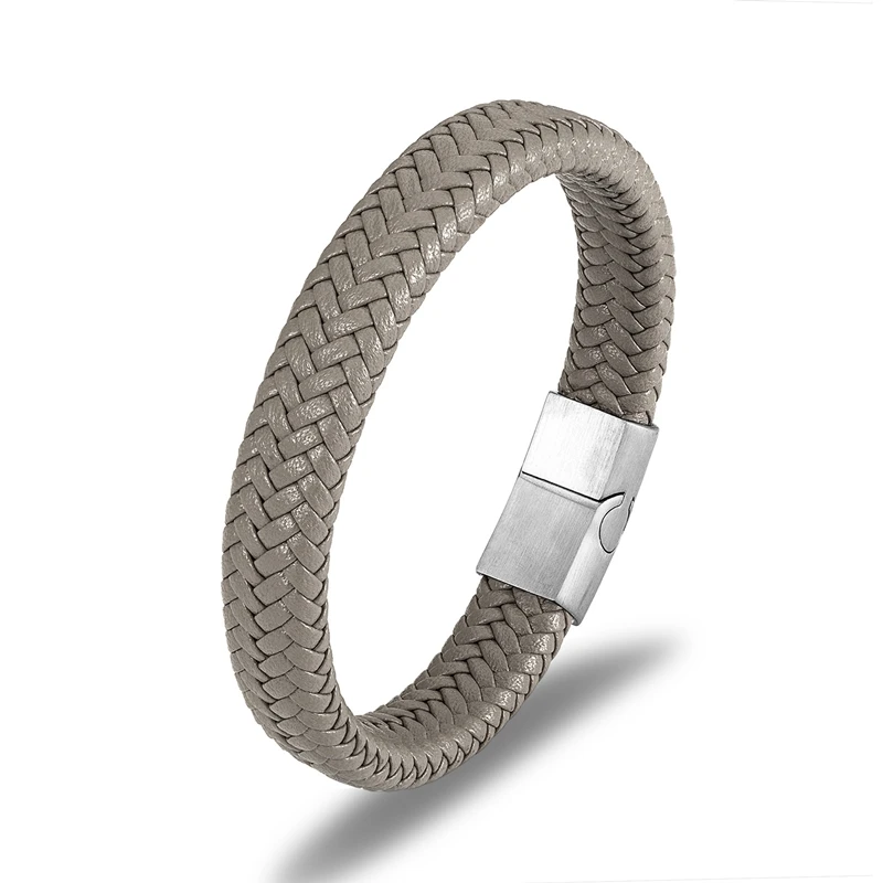 Punk Vintage Men Genuine Braided Leather Bracelet Titanium Steel Magnetic Clasp Bracelets Minimalist Wristband Jewelry