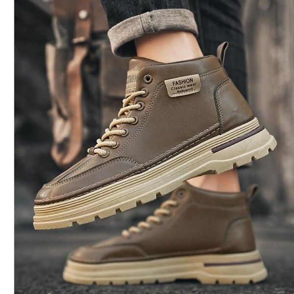 Men's High-Top Non-Slip And Wear Resistant  Leather Workwear Sports Martens  Ankle & Bootie
