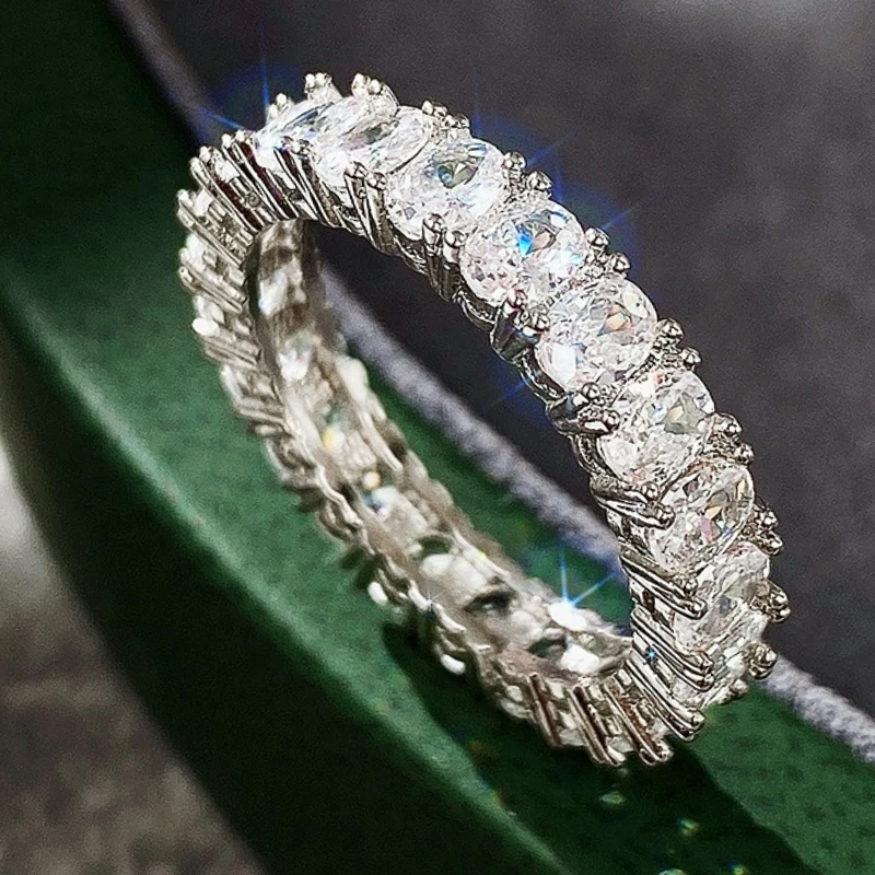 Full Oval Cubic Zirconia Wedding Rings for Women Versatile Design Minimalist Gift Classics Silver Color Statement Jewelry