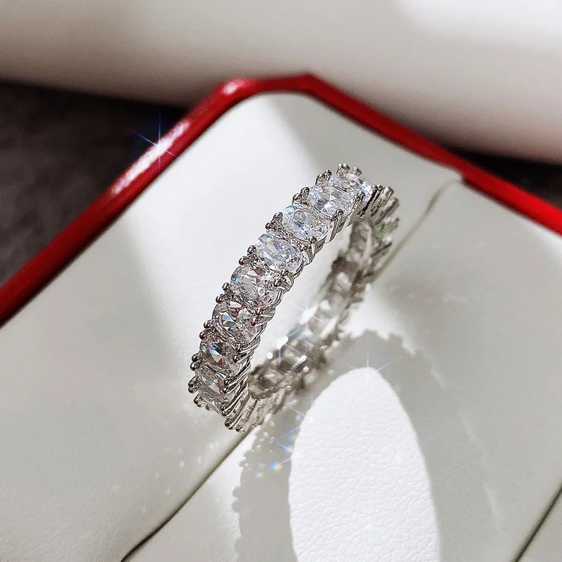 Full Oval Cubic Zirconia Wedding Rings for Women Versatile Design Minimalist Gift Classics Silver Color Statement Jewelry