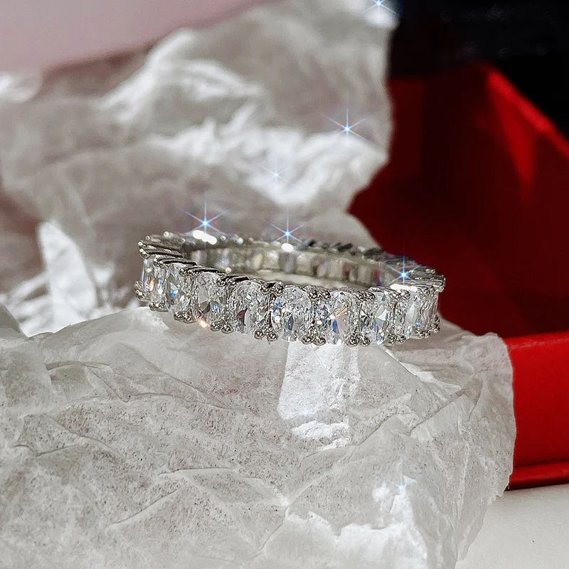 Full Oval Cubic Zirconia Wedding Rings for Women Versatile Design Minimalist Gift Classics Silver Color Statement Jewelry