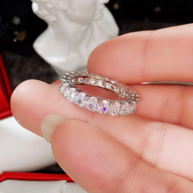 Full Oval Cubic Zirconia Wedding Rings for Women Versatile Design Minimalist Gift Classics Silver Color Statement Jewelry