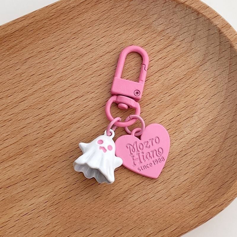 Cute personality, sweet and cool, little ghosts, ghosts, ghosts, love pendants, pink and black round buckle pendants, keychains, headphone pendants