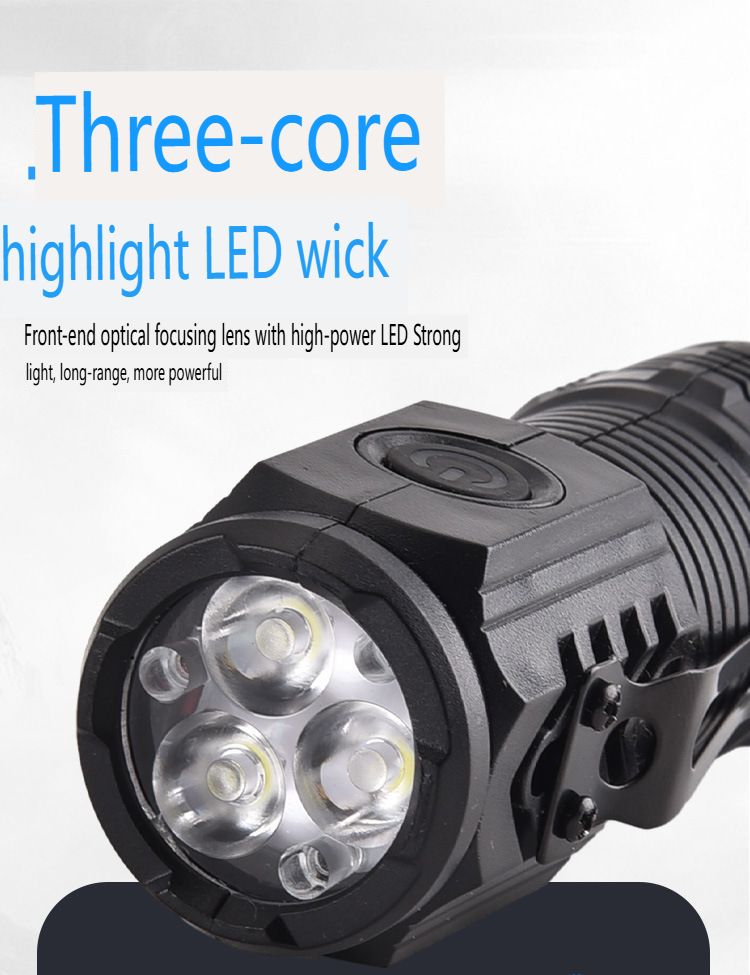 The explosive three-eye strong magnetic rechargeable flashlight is portable, ultra-bright and strong light small flashlight, multi-function mini LED work light