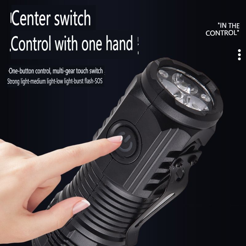 The explosive three-eye strong magnetic rechargeable flashlight is portable, ultra-bright and strong light small flashlight, multi-function mini LED work light