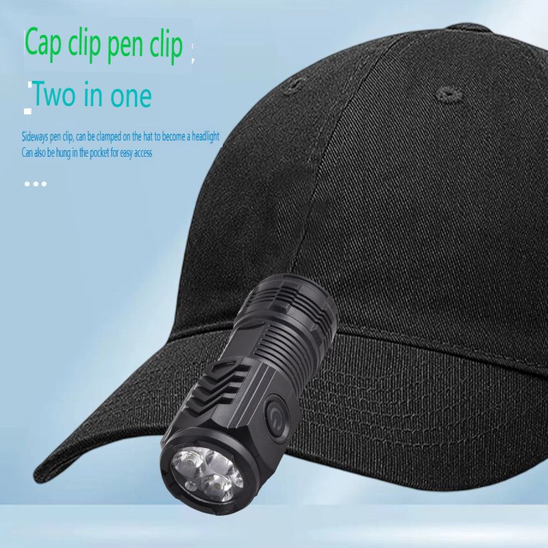 The explosive three-eye strong magnetic rechargeable flashlight is portable, ultra-bright and strong light small flashlight, multi-function mini LED work light
