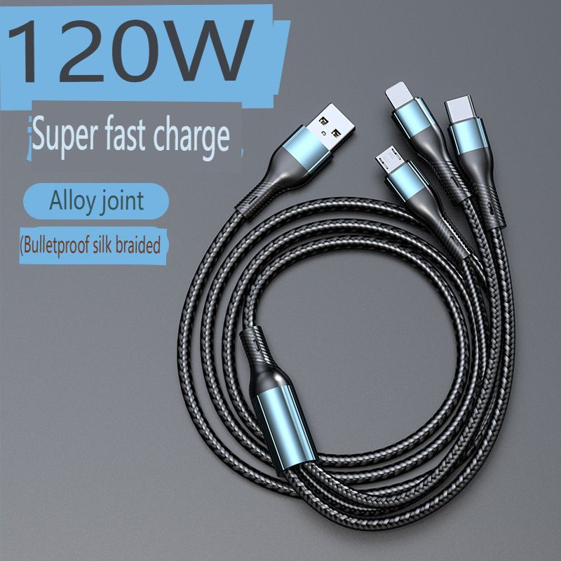 120W USB Data Cables Fast Charging Data Line For Apple Android Phone Three In One Charging Cable