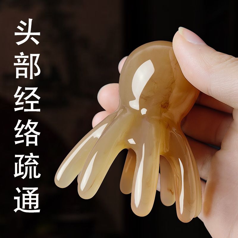 Octopus massage comb head meridian massager scalp acupoint head therapy comb octopus portable large wide tooth gua sha comb massage stick