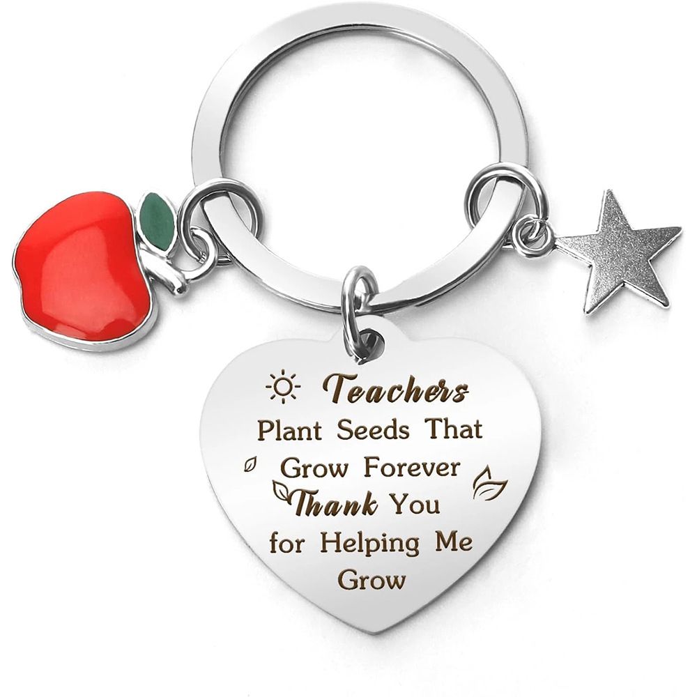 Apple May You Be Stainless Steel Engraved Keychain, Thanksgiving Inspirational Teacher's Day Gift Keychain Pendant