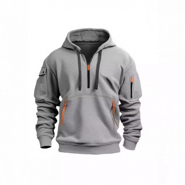 Men's Sweatshirt Hoodie Zipper Multi-Pocket Pullover Sporty Casual Jacket
