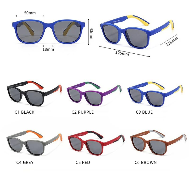 Fashion Square Polarized Kids Sunglasses Ultralight Eco-friendly Materials Sun Glasses Boys Girls Outdoor Sports Shades