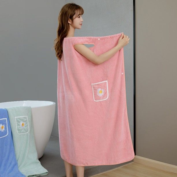 Ladies Pineapple Check Wearable Bathrobe Dress Home Textiles Bathroom Sauna Towel