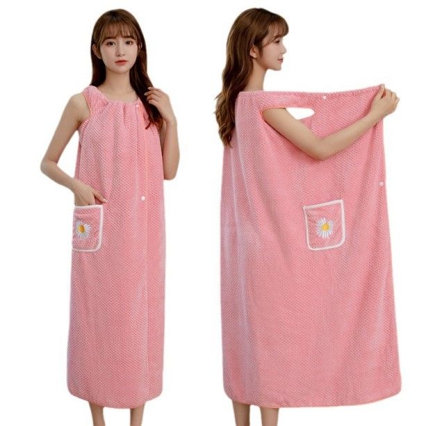 Ladies Pineapple Check Wearable Bathrobe Dress Home Textiles Bathroom Sauna Towel