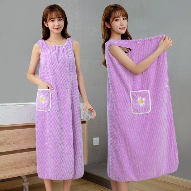Ladies Pineapple Check Wearable Bathrobe Dress Home Textiles Bathroom Sauna Towel