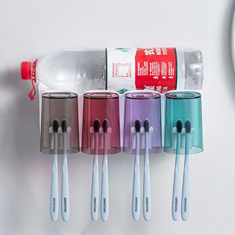Toothbrush Rack Mouthwash Cup Bathroom Perforation-Free Wall Hanging Storage Rack
