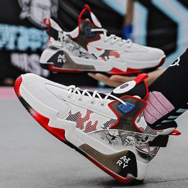 Men's Anti-Slip Wear-Resistant High-Top Color Match Breathable Basketball Sneakers  Running