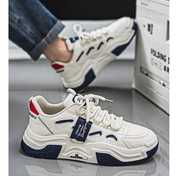 Men's Breathable Small White Shoes Thick Soled Sports Casual Board Shoes Skateboarding