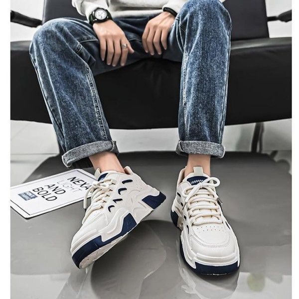 Men's Breathable Small White Shoes Thick Soled Sports Casual Board Shoes Skateboarding