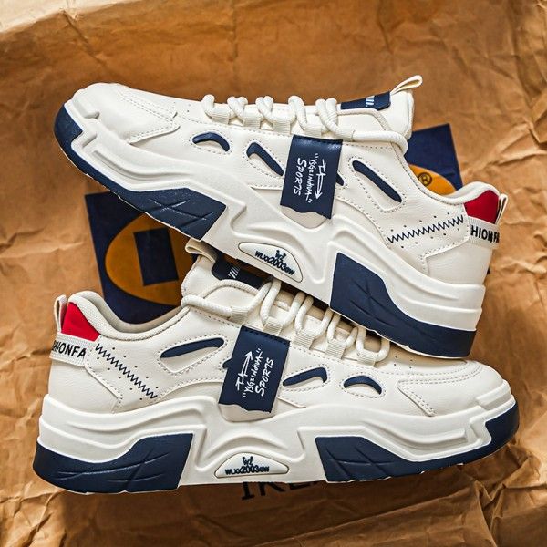 Men's Breathable Small White Shoes Thick Soled Sports Casual Board Shoes Skateboarding