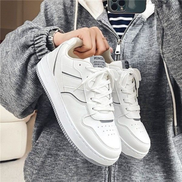 Men's Front Lace-Up Breathable Small White Shoes Platform Sports Casual Board Shoes Skateboarding