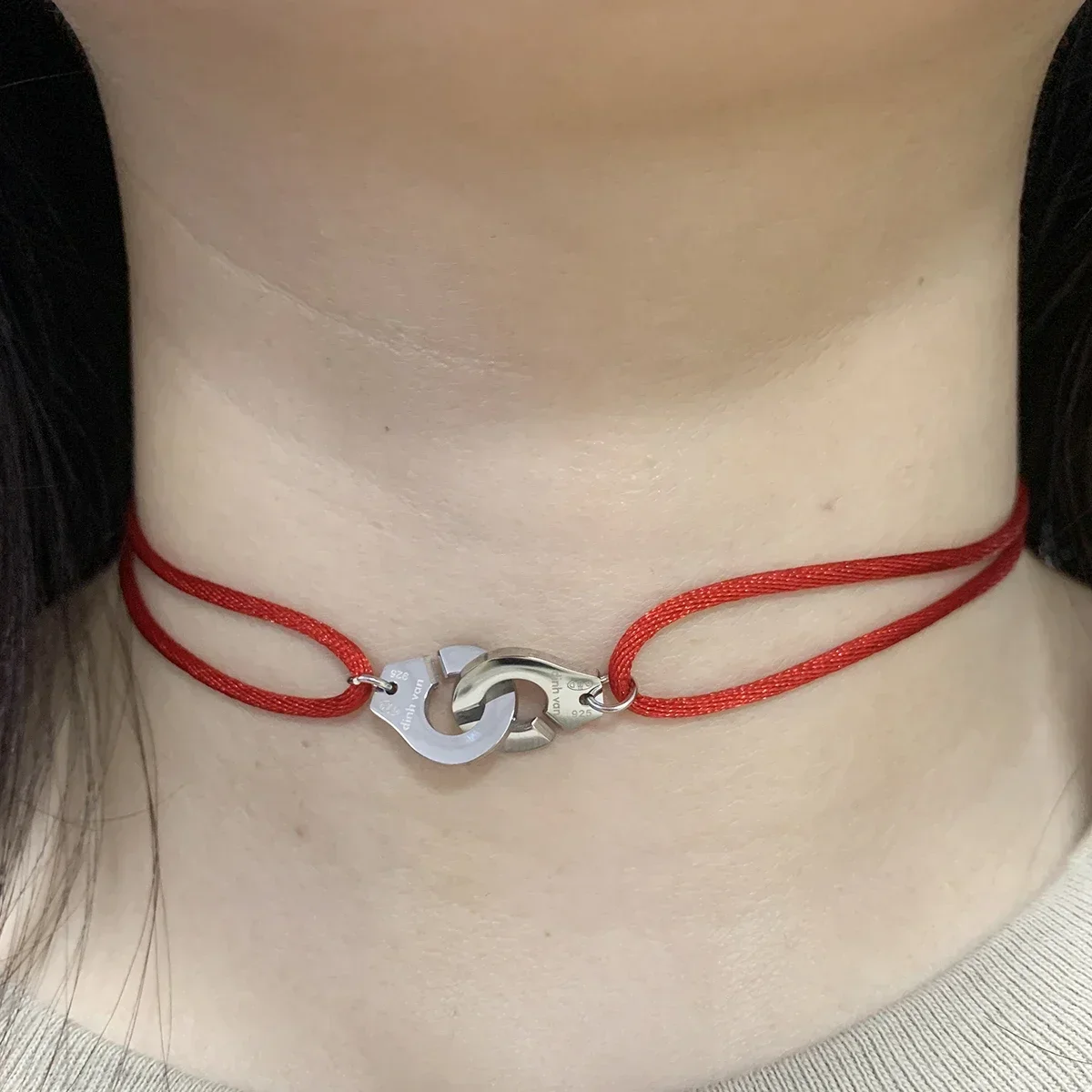 High Quality Stainless Steel Handcuff Les Menottes Pendant Necklace With Adjustable Rope For Men Women France Bijoux Collier