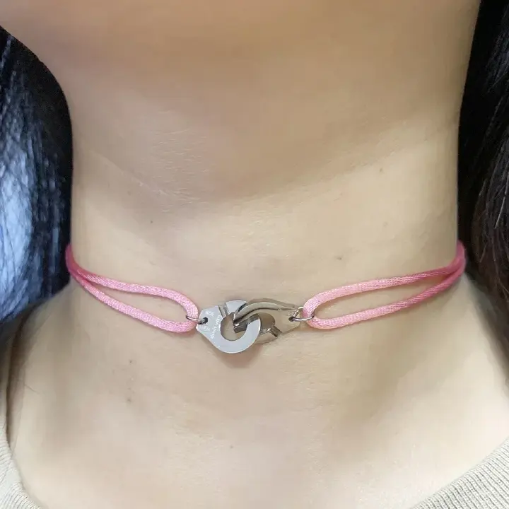 High Quality Stainless Steel Handcuff Les Menottes Pendant Necklace With Adjustable Rope For Men Women France Bijoux Collier