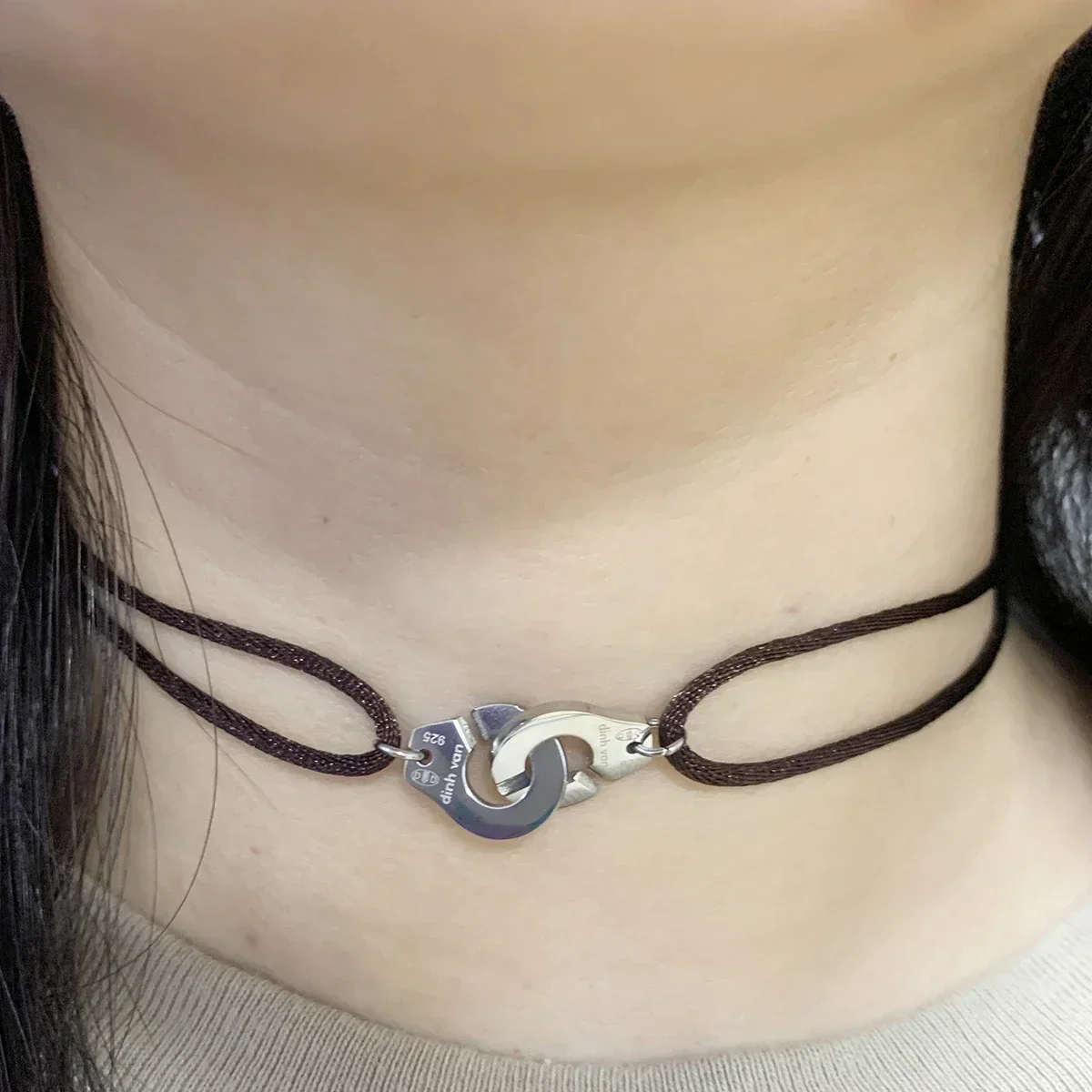 High Quality Stainless Steel Handcuff Les Menottes Pendant Necklace With Adjustable Rope For Men Women France Bijoux Collier