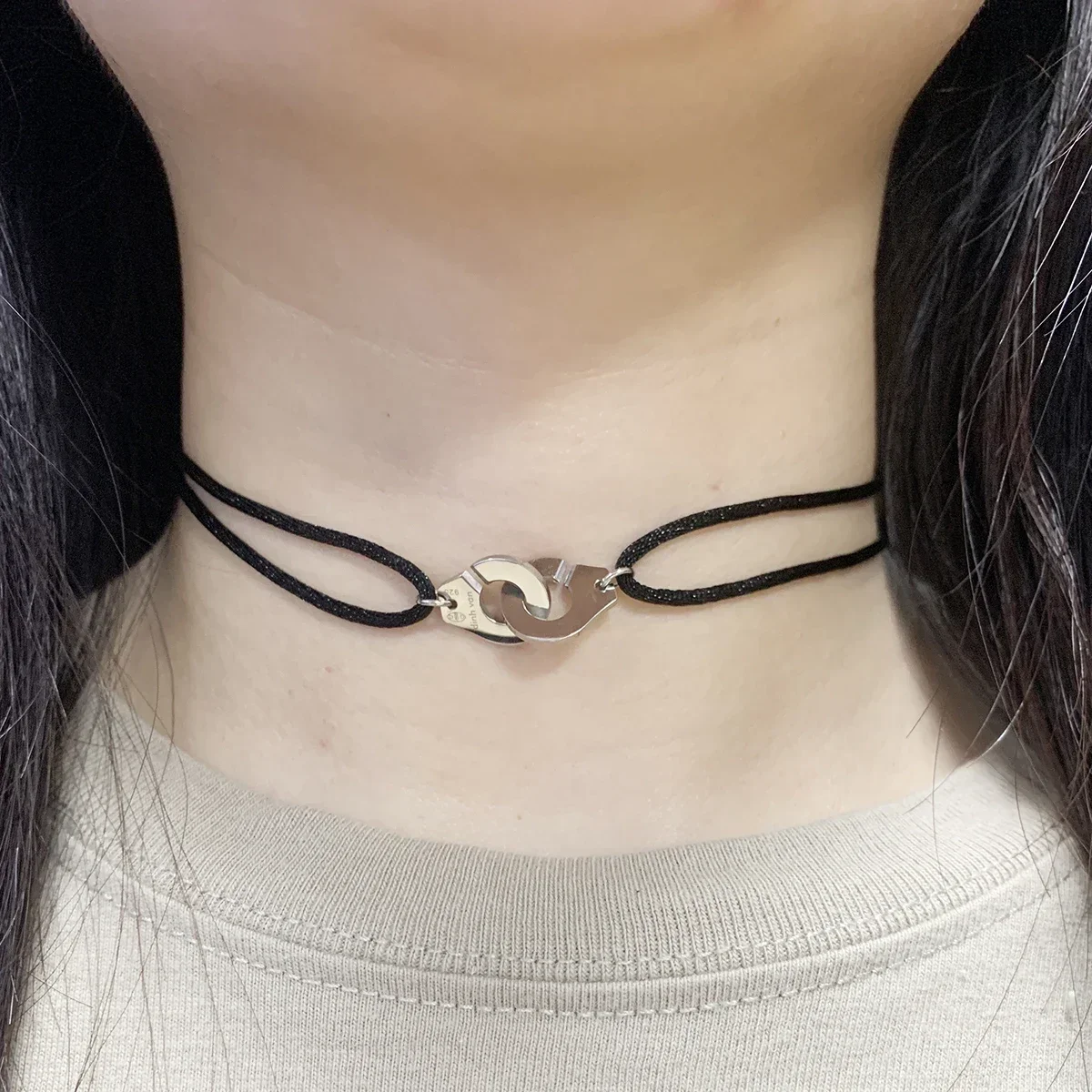 High Quality Stainless Steel Handcuff Les Menottes Pendant Necklace With Adjustable Rope For Men Women France Bijoux Collier