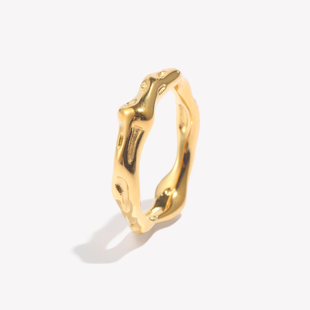 Casting Irregular Water Wave Hammered Gold Plated Index Finger Rings For Woman Minimalist Basics Stainless Steel Rings Jewelry