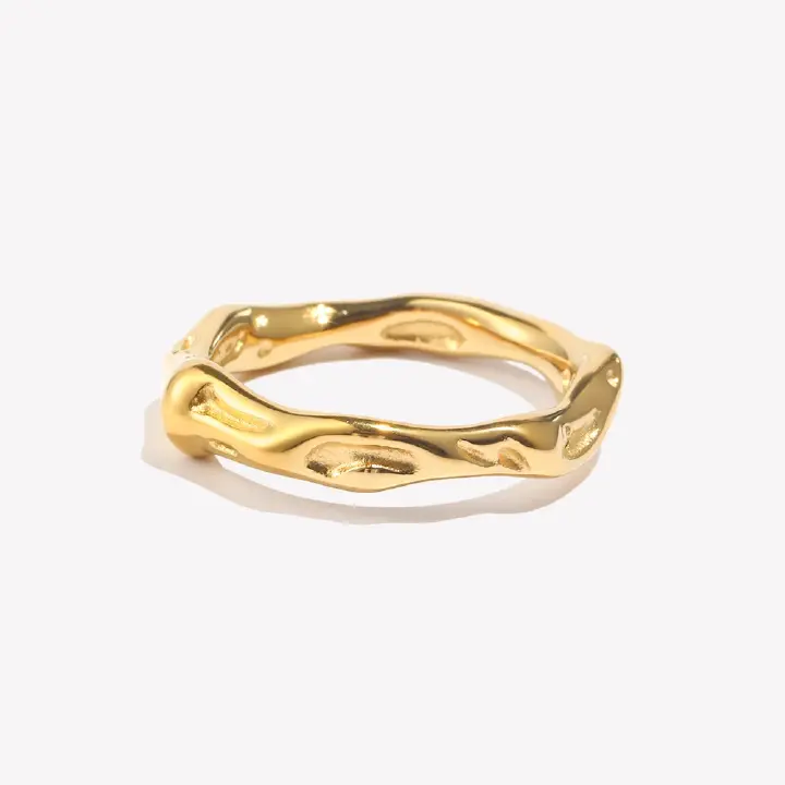Casting Irregular Water Wave Hammered Gold Plated Index Finger Rings For Woman Minimalist Basics Stainless Steel Rings Jewelry