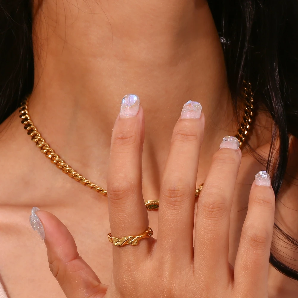 Casting Irregular Water Wave Hammered Gold Plated Index Finger Rings For Woman Minimalist Basics Stainless Steel Rings Jewelry