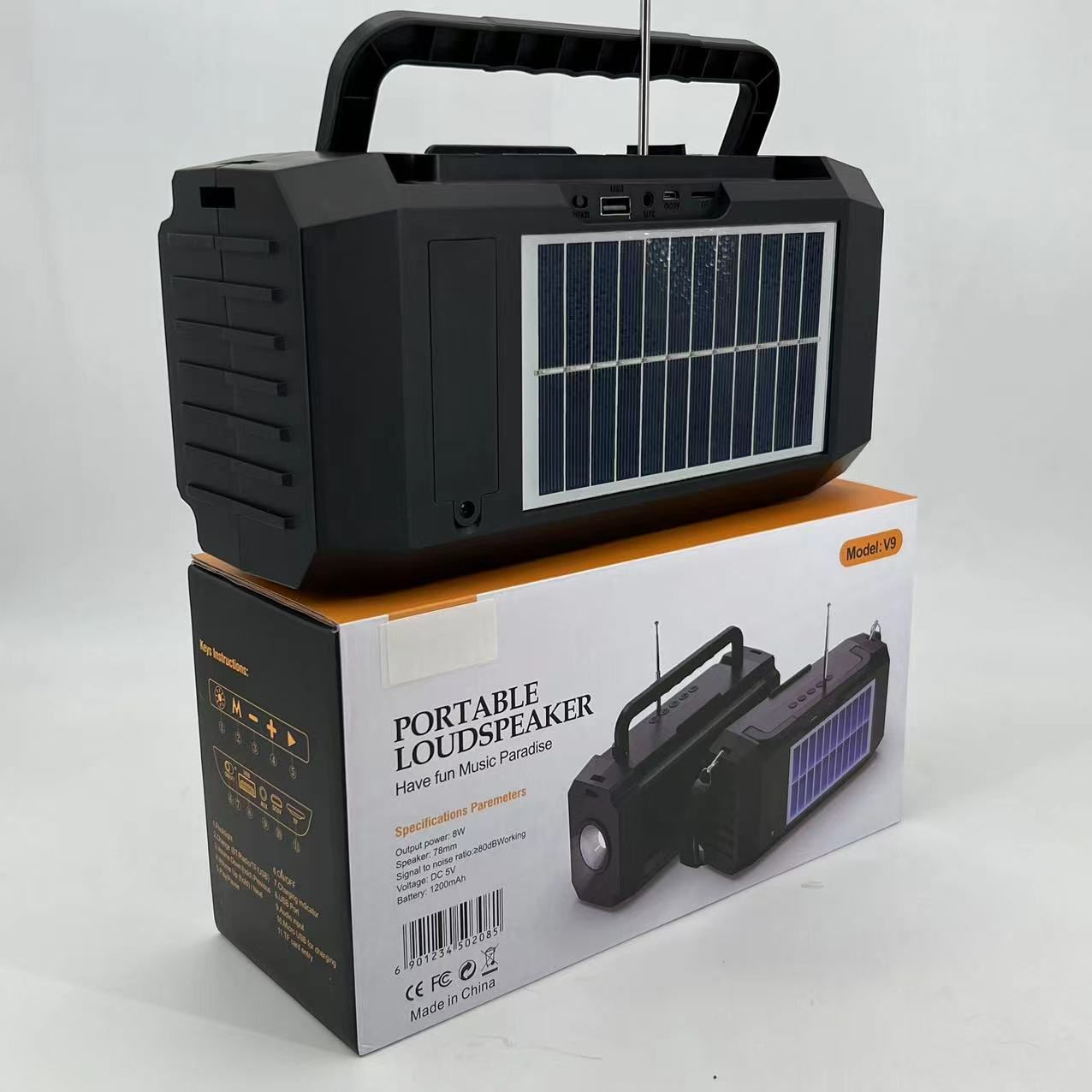 CORN_MB Large solar panel V9 speaker, outdoor portable Bluetooth subwoofer, camping flashlight, plug-in square dance Bluetooth speaker