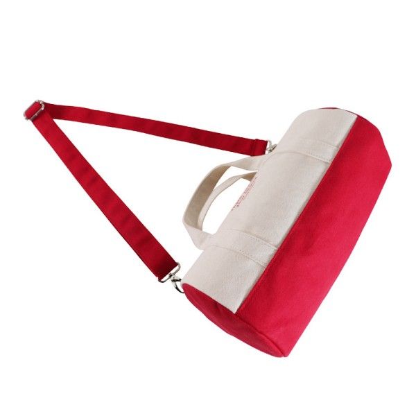 Canvas Travel Bag, Single-Shoulder Crossbody Cylindrical Fitness Small Color-Blocking Travel Bag
