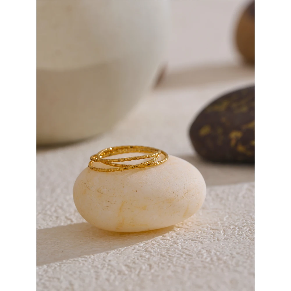 Minimalist Stainless Steel Layered Circle Stacked Ring 18K Gold Plated Thin Finger Jewelry Basic Style Wholesale