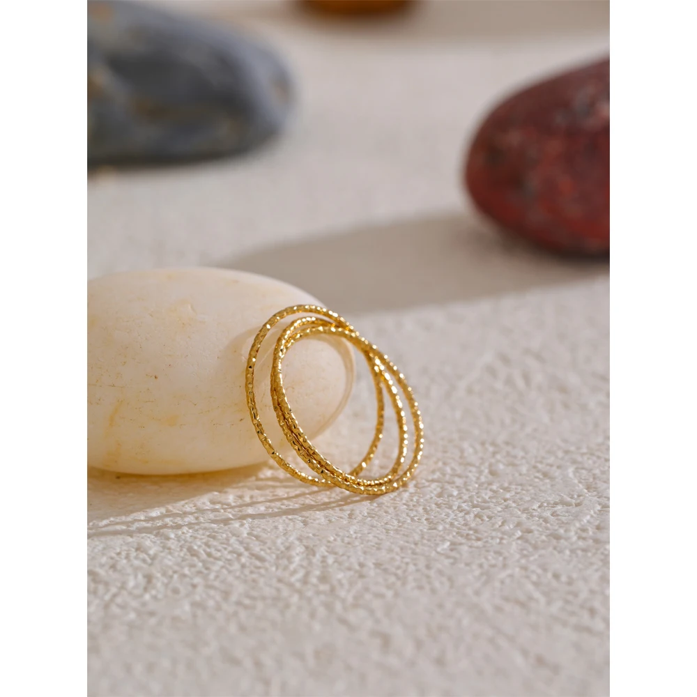 Minimalist Stainless Steel Layered Circle Stacked Ring 18K Gold Plated Thin Finger Jewelry Basic Style Wholesale
