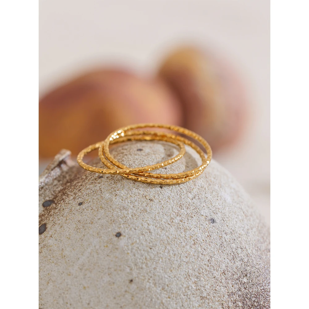 Minimalist Stainless Steel Layered Circle Stacked Ring 18K Gold Plated Thin Finger Jewelry Basic Style Wholesale