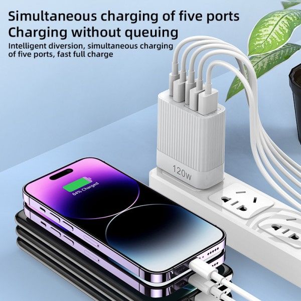 Stripe 2pd+3u Multi-Port Charger Qc3.0 Fast Charging 48w Plug For Apple Android Phone Charging Head  Charger Sets