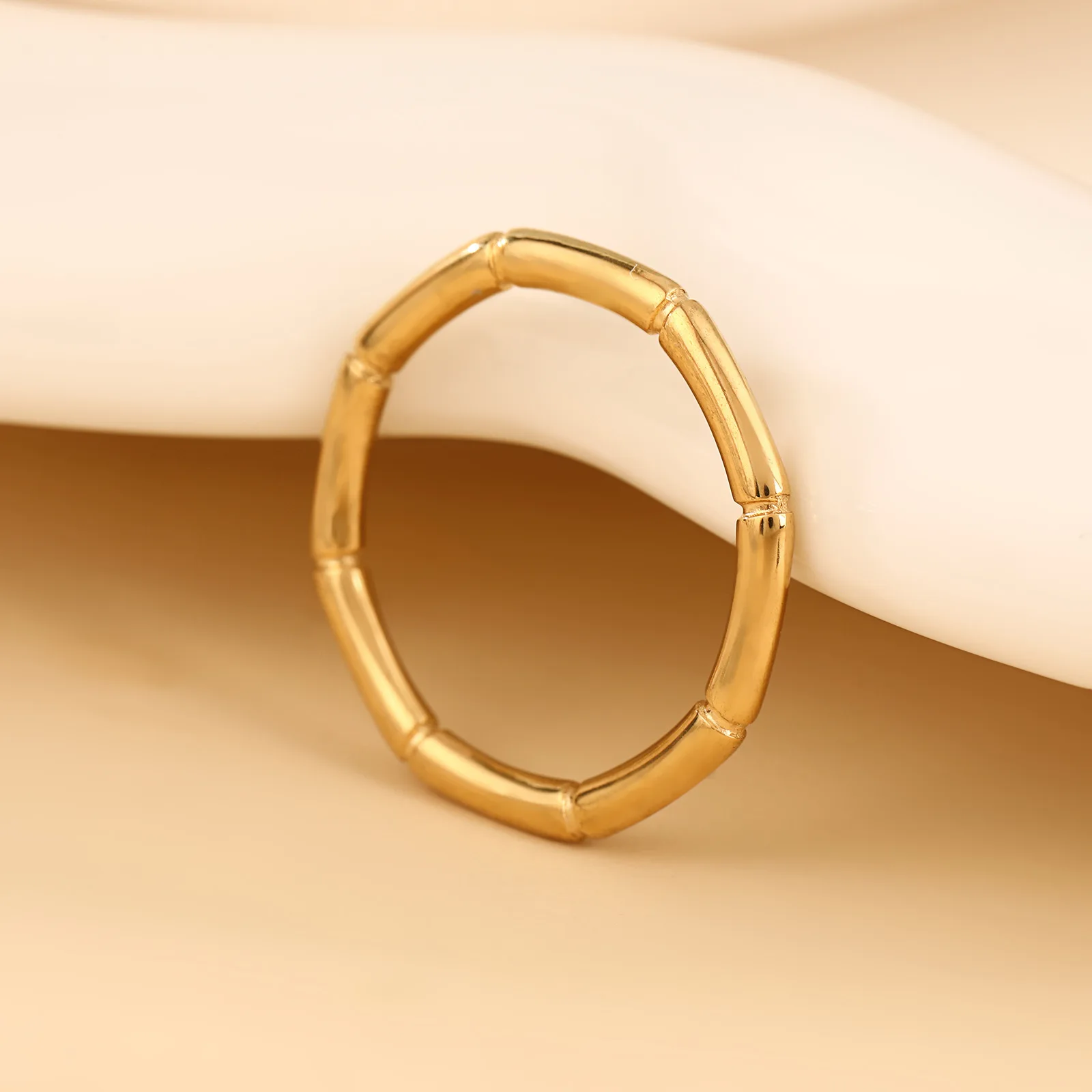 Stainlesss Steel Gold Color Bamboo Joint Ring Women Minimalist Trendy Finger Rings Waterproof Jewelry Wedding Gift Wholesale