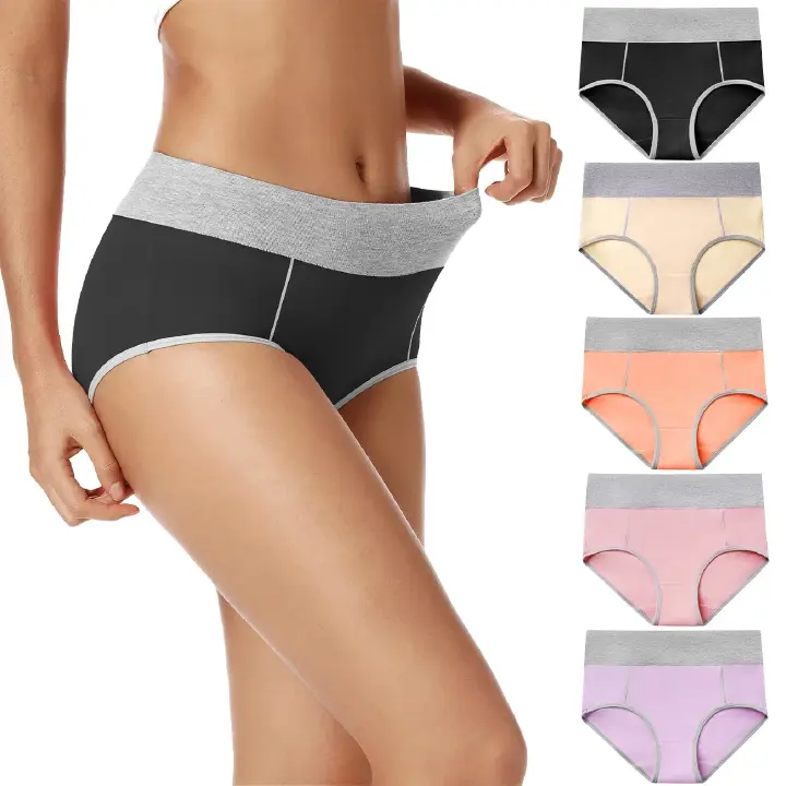 4pcWomen Soft Cotton Panties Abdominal Surgery Recovery Briefs Ladies High Cut Full Coverage Underpants Plus Size Underwear