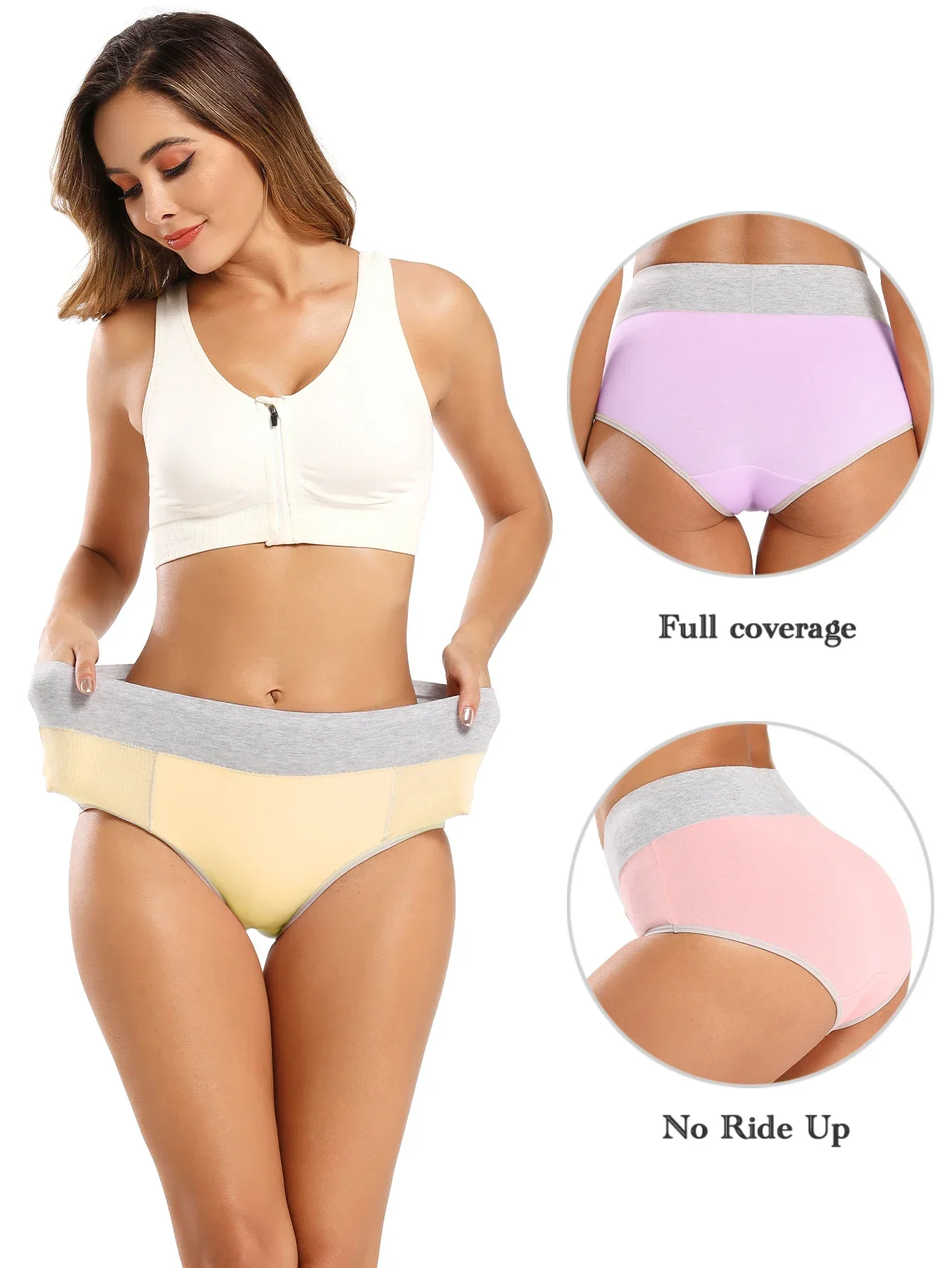 4pcWomen Soft Cotton Panties Abdominal Surgery Recovery Briefs Ladies High Cut Full Coverage Underpants Plus Size Underwear