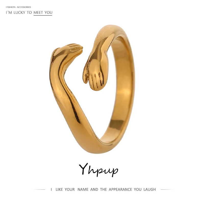 Yhpup New Design Embrace Ring Stainless Steel Jewelry Women 18 K Plated Metal Texture Gold Occident Accessories кольцо женское