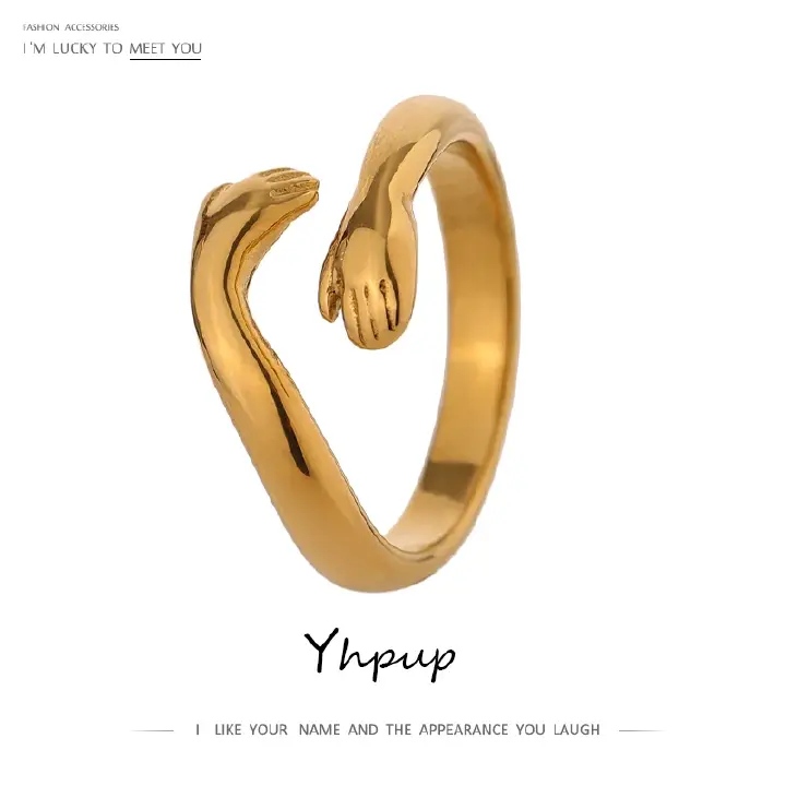 Yhpup New Design Embrace Ring Stainless Steel Jewelry Women 18 K Plated Metal Texture Gold Occident Accessories кольцо женское