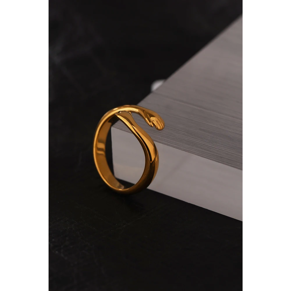 Yhpup New Design Embrace Ring Stainless Steel Jewelry Women 18 K Plated Metal Texture Gold Occident Accessories кольцо женское