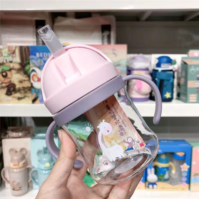 Children's Drinking Cup 250ml With Straw Measuring Handle Bpa-Free Plastic Sippy Cup Feeding