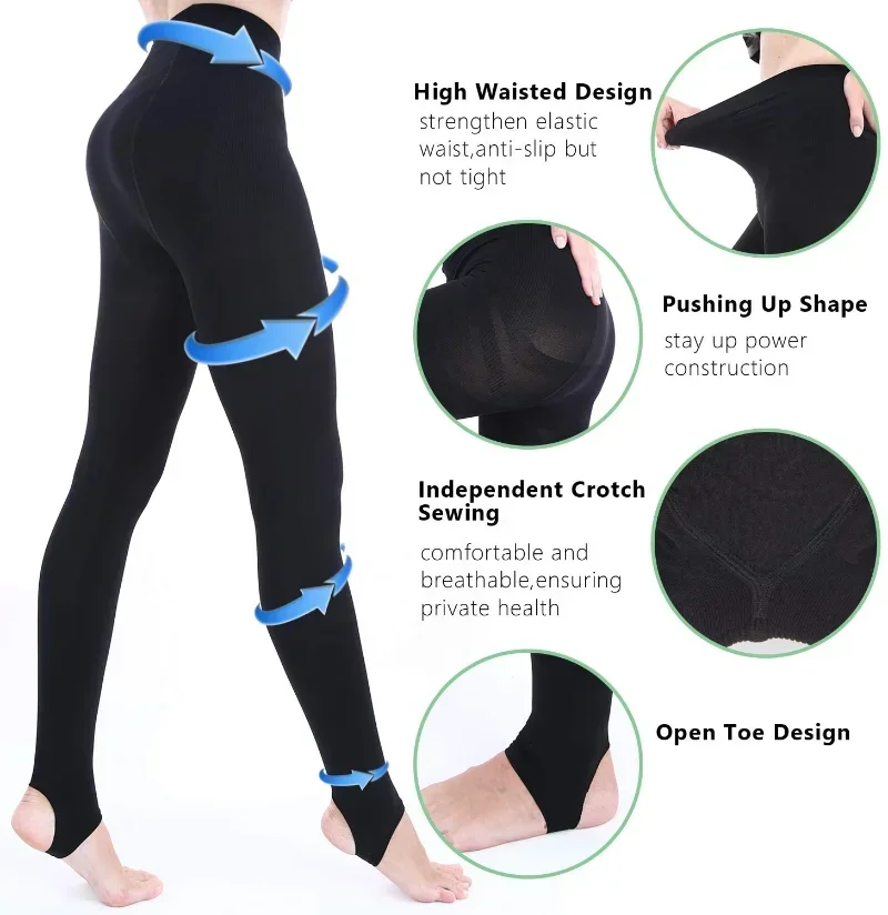 Slimming Compression Pantyhose 15-20mmHg Opaque Firm Support Medical Graduated Compression Stockings for Edema Support