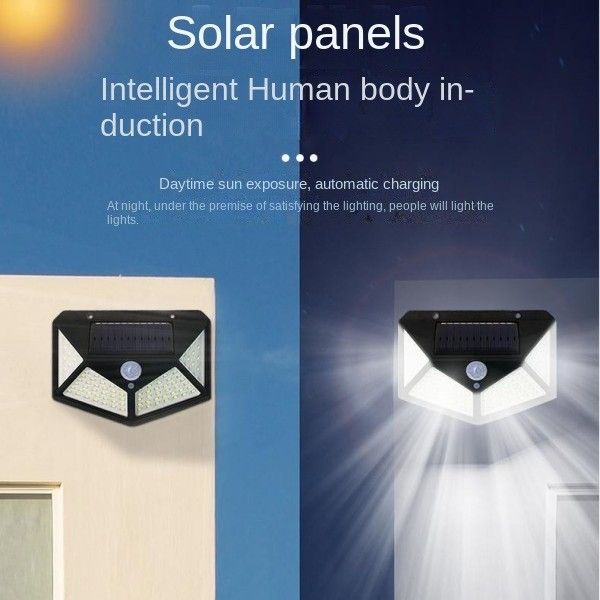 Solar Outdoor Garden Lights Human Body Sensing Four Side Household Lighting Wall Lights Porch & Patio Lights